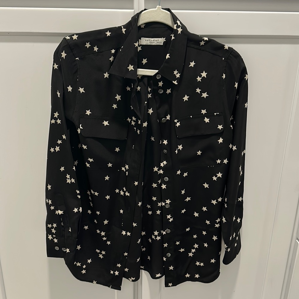 Equipment Slim signature silk shirt - Black and white stars